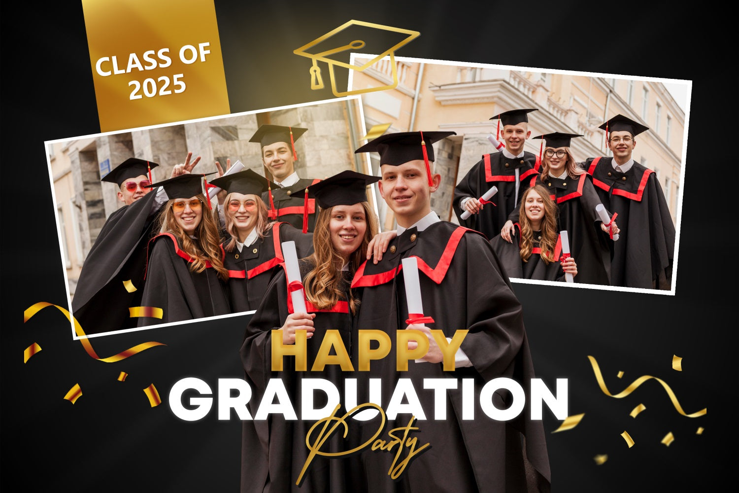 Graduation Fotohintergrund Schwarz Festlich Individuell Party Graduation Backdrop BRP3-233