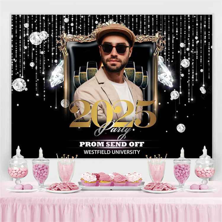 Abschlussfeier Fotokulisse Ideen Diamant Champagner 2025 Personalisierte Party Abschlussfeier Kulisse BRP3-238