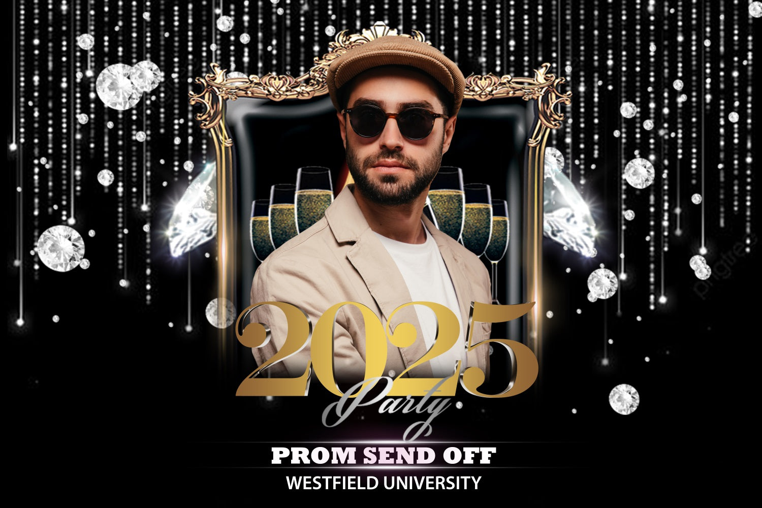 Abschlussfeier Fotokulisse Ideen Diamant Champagner 2025 Personalisierte Party Abschlussfeier Kulisse BRP3-238