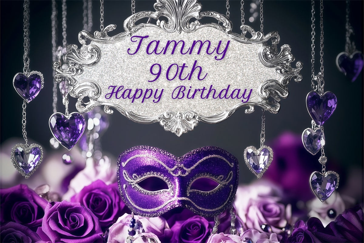 Benutzerdefinierte Happy Geburtstag Backdrop Glamorous Lila Maske Backdrop BRP3-244