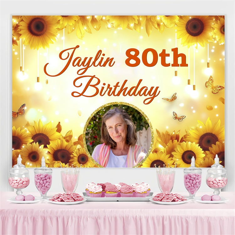 Benutzerdefinierte Geburtstag Backdrop Golden Sonnenblume Light Leuchten Backdrop BRP3-248
