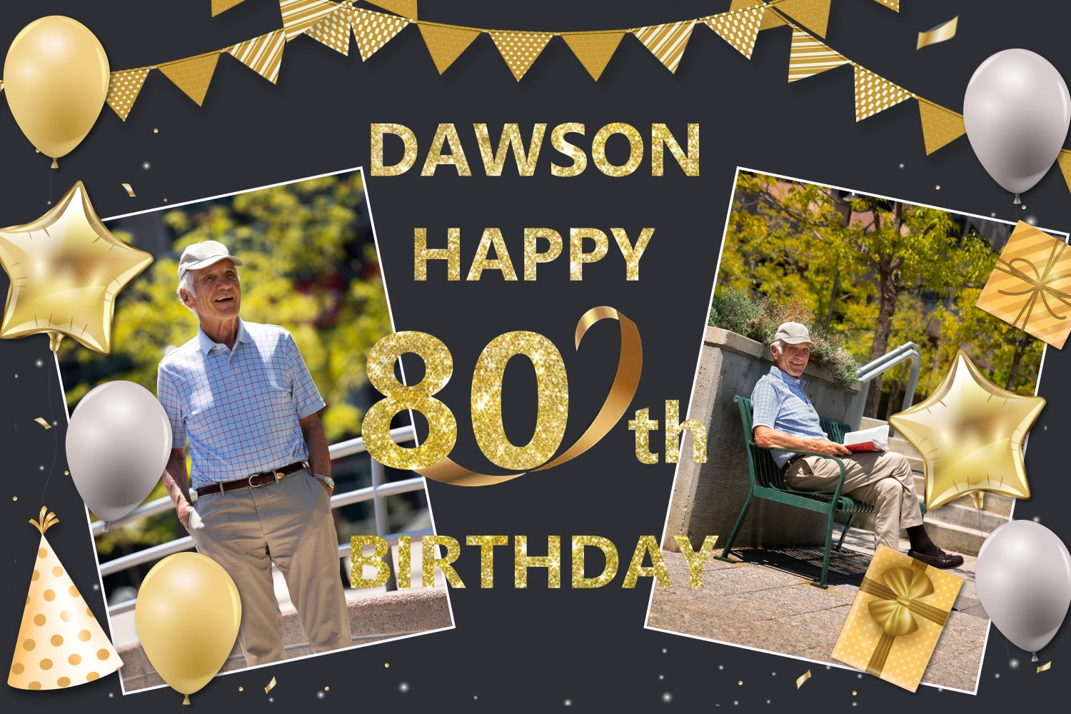 Benutzerdefinierte Made Geburtstag Backdrops Golden Ballon Banner 80th Backdrop BRP3-249