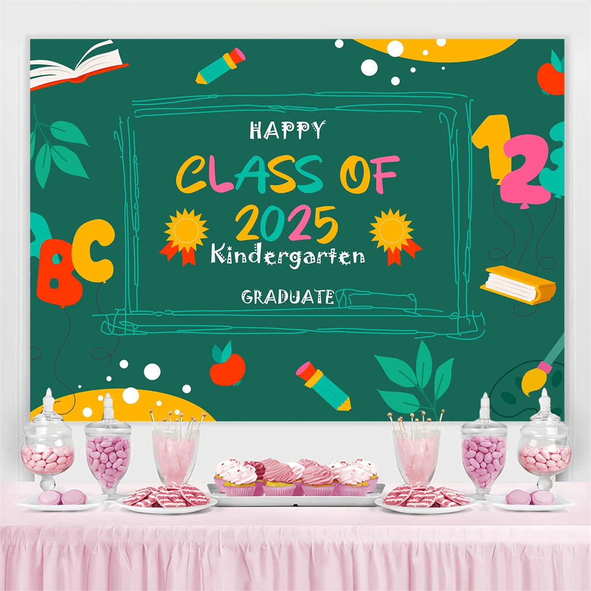 Graduation Backdrop Fotoshooting Bunte Kreidetafel Graduation Party Backdrop BRP3-25