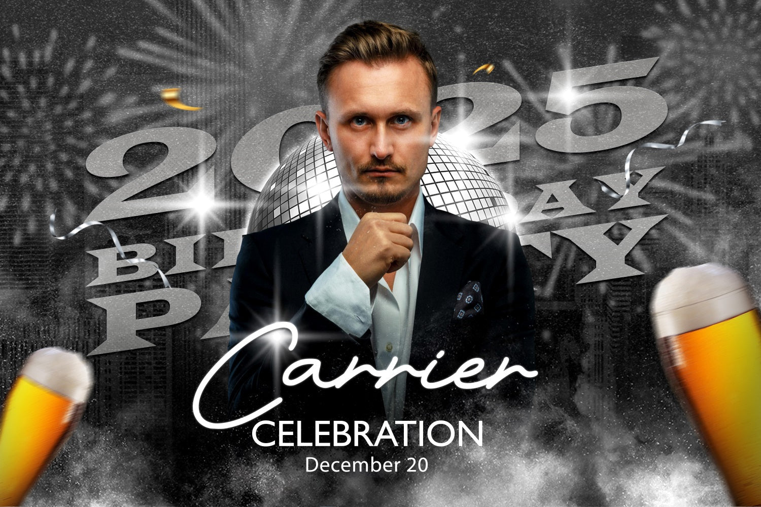 Benutzerdefinierte Happy Geburtstag Backdrop Gray Disco Lights Party Backdrop BRP3-252