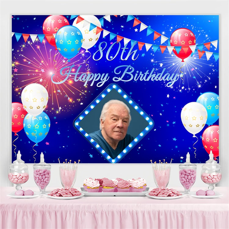 Benutzerdefinierte Geburtstag Backdrops Blau Feuerwerk Ballons Party Backdrop BRP3-258