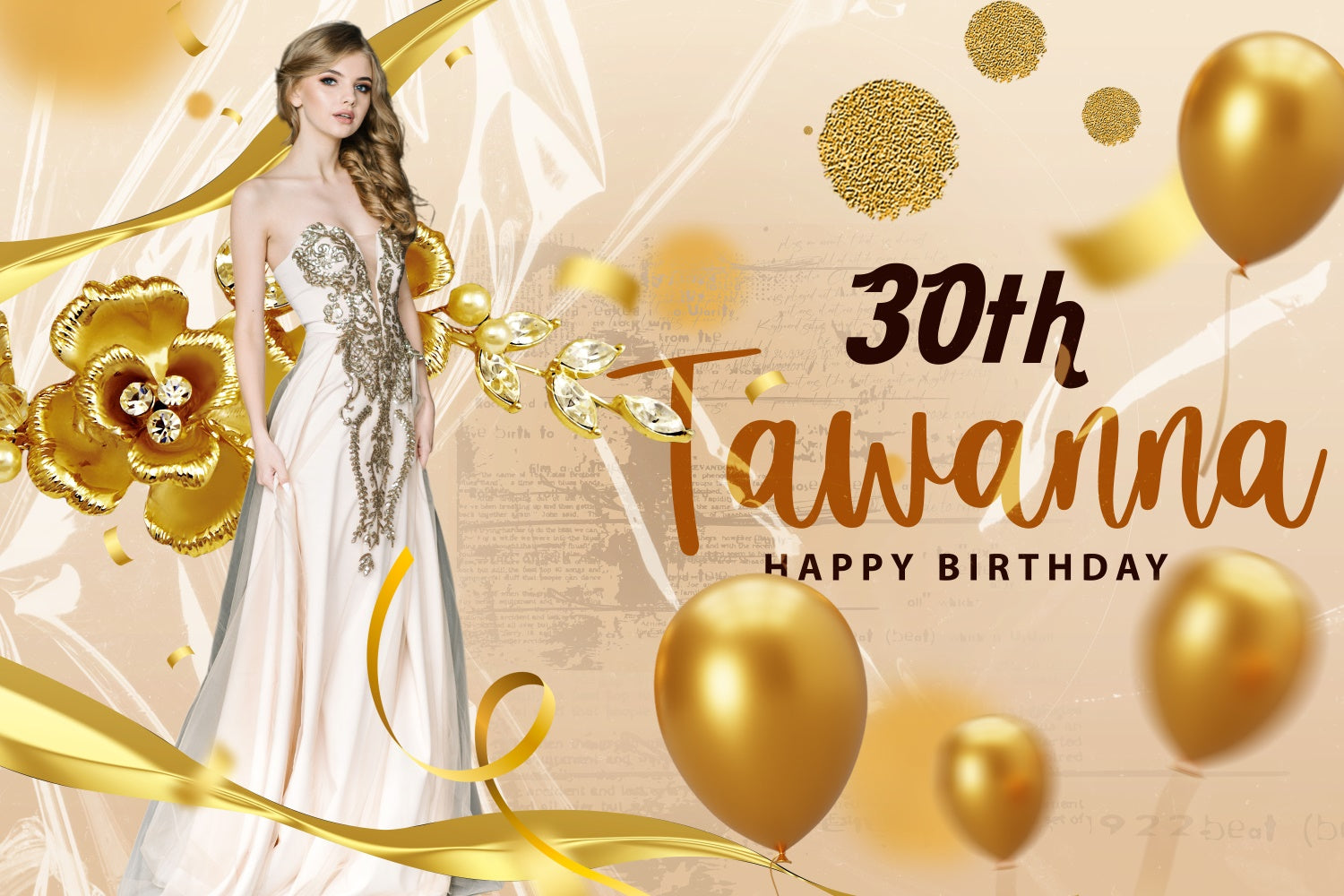 Benutzerdefinierte Geburtstag Backdrop Elegant Gold Blumen Ballon Backdrop BRP3-259