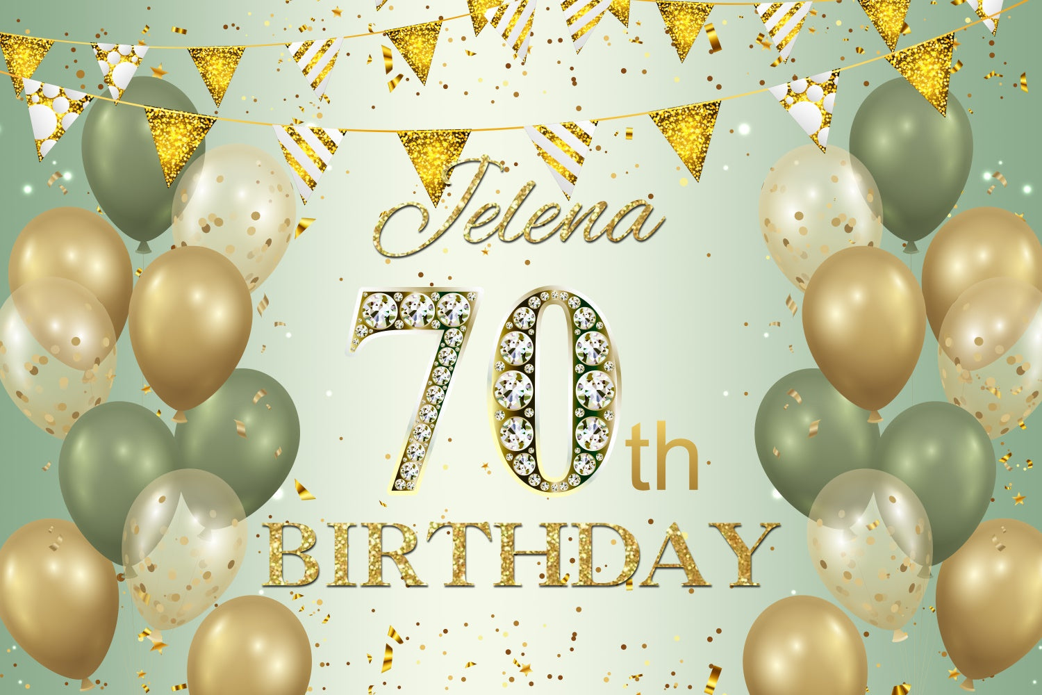 Benutzerdefinierte Happy Geburtstag Backdrop Grün Gold Konfetti Ballon Backdrop BRP3-274