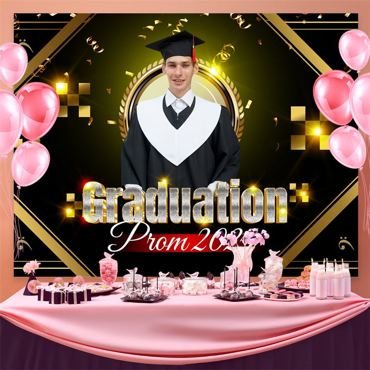 Personalisierte Graduation Backdrop Dazzling Gold Graduation Party Backdrop BRP3-30