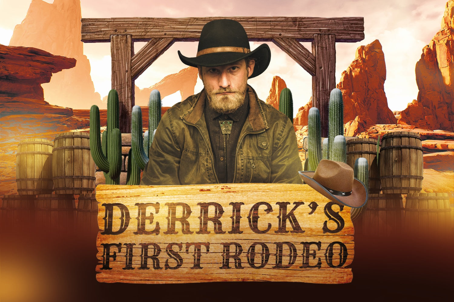 Personalisierte Kulisse für Geburtstag Kaktus Rustikale Cowboy Kulisse BRP3-42