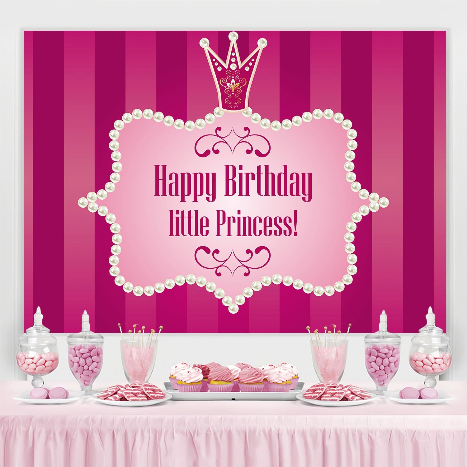 Personalisierte Geburtstag Foto-Hintergrund rosa Perle Krone Hintergrund BRP3-46