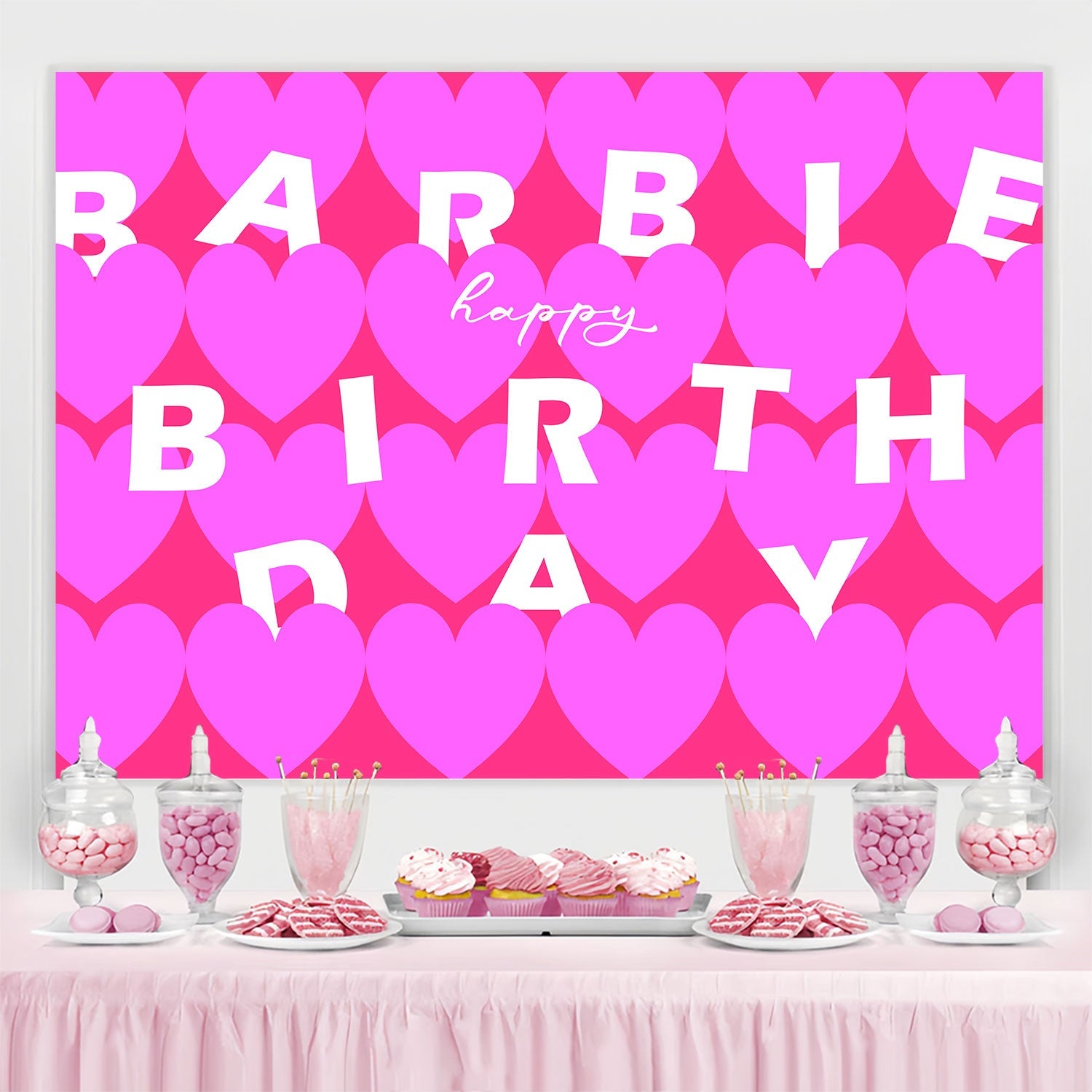 Personalisierte Backdrop für Geburtstag Glam Rosa Herzen Backdrop BRP3-47