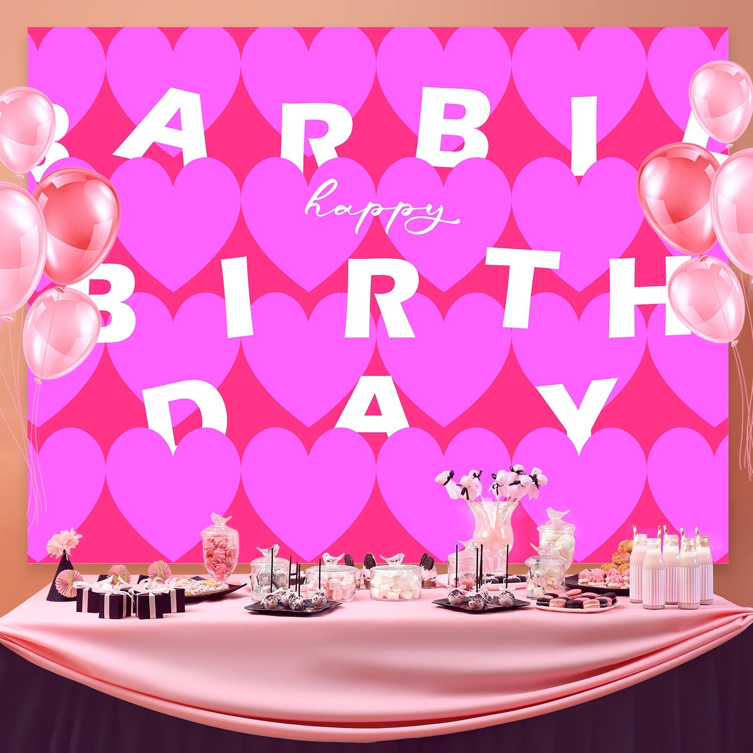 Personalisierte Backdrop für Geburtstag Glam Rosa Herzen Backdrop BRP3-47