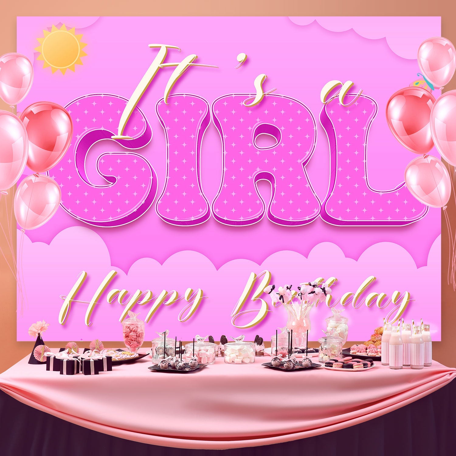 Custom Made Geburtstag Backdrops Shiny Pink Celebration Backdrop BRP3-53