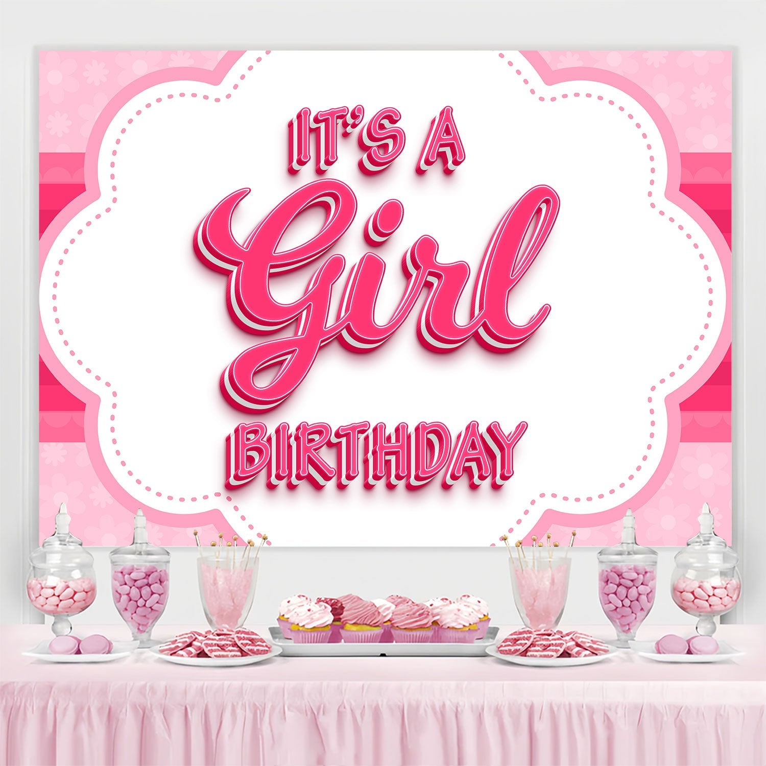 Personalisierte Backdrop für Geburtstag Romantische Rosa Thema Backdrop BRP3-54