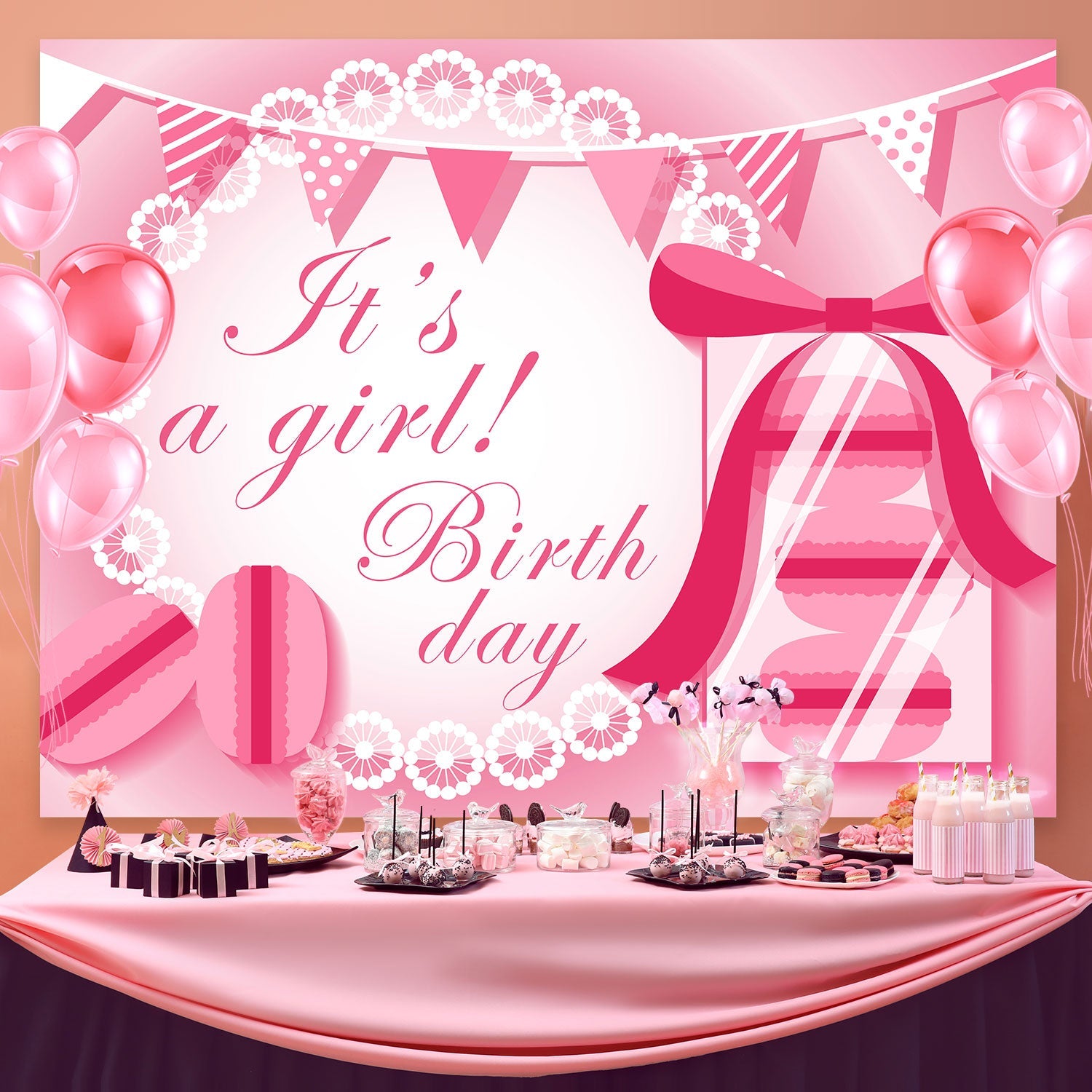 Custom Birthday Party Backdrop Schmetterling Bogen Sweet Backdrop BRP3-55