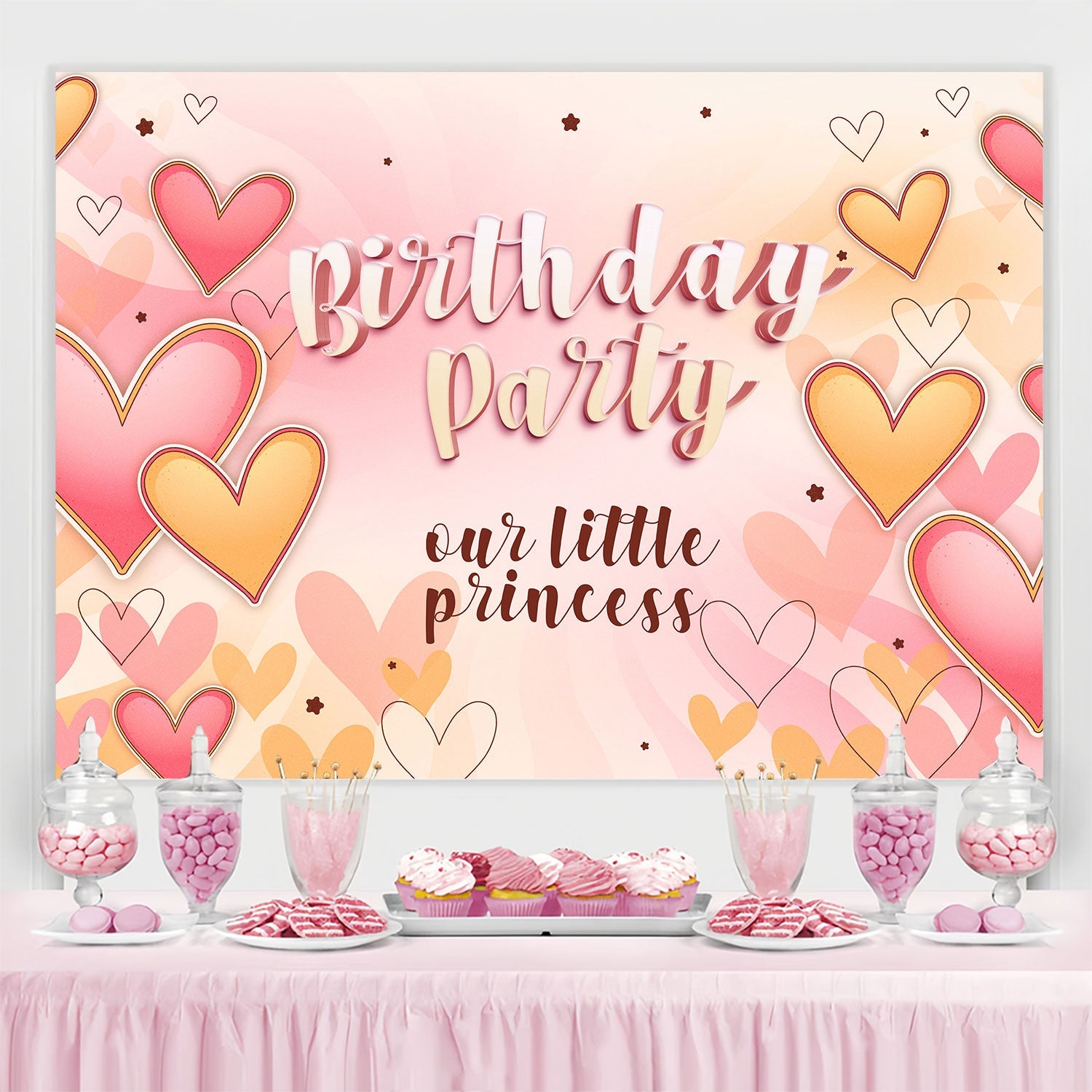 Personalisierte Backdrop für Geburtstag Romantische Herzen Blush Backdrop BRP3-62