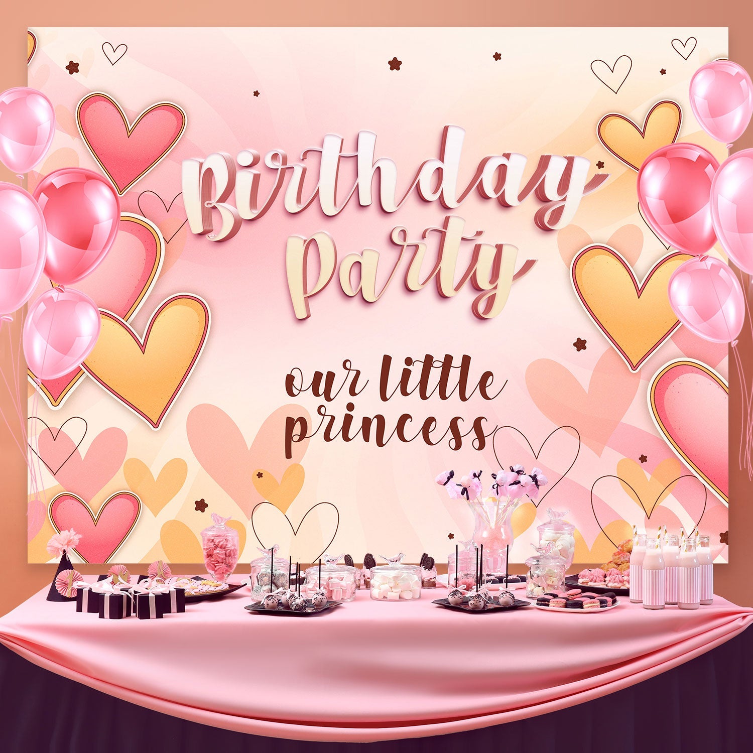 Personalisierte Backdrop für Geburtstag Romantische Herzen Blush Backdrop BRP3-62