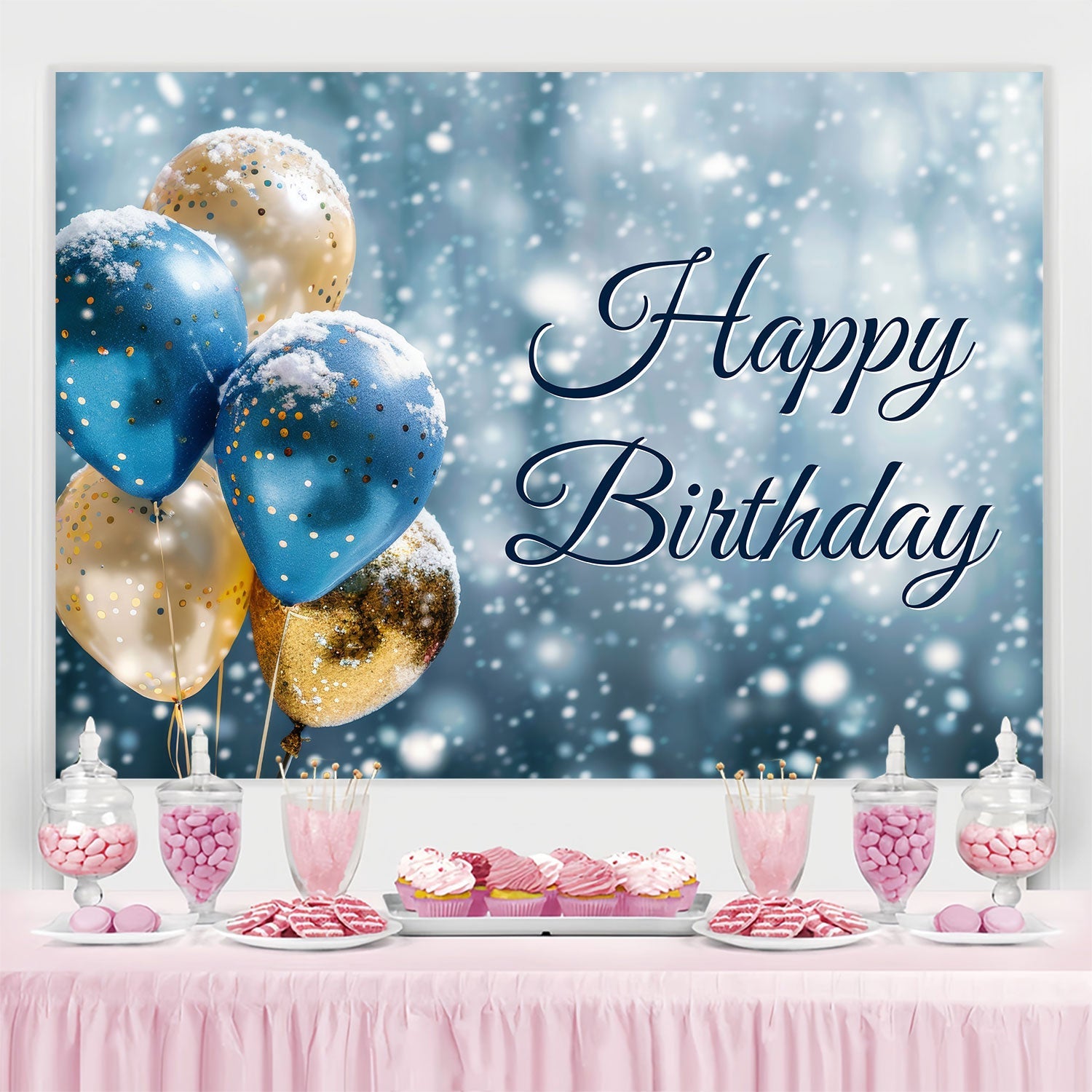Custom Birthday Backdrops Winter Wonderland Ballons Backdrop BRP3-68
