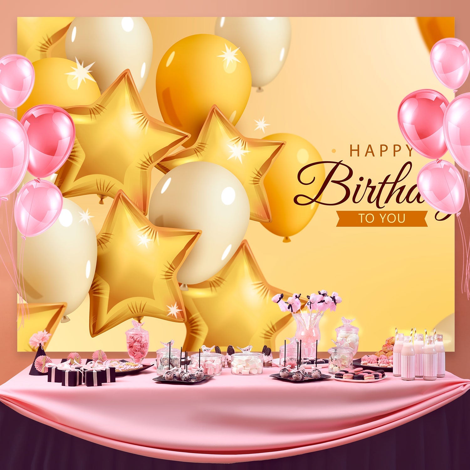 Geburtstag Backdrop Personalisierte Luxus Goldene Luftballons Backdrop BRP3-71