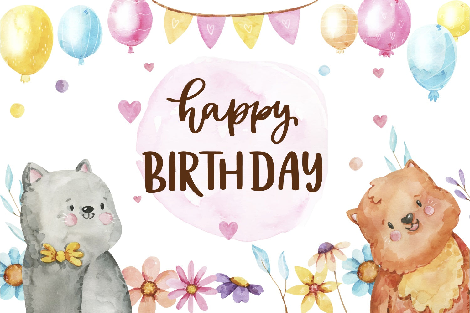 Geburtstag Backdrop Personalisierte Aquarell niedliche Tiere Backdrop BRP3-74