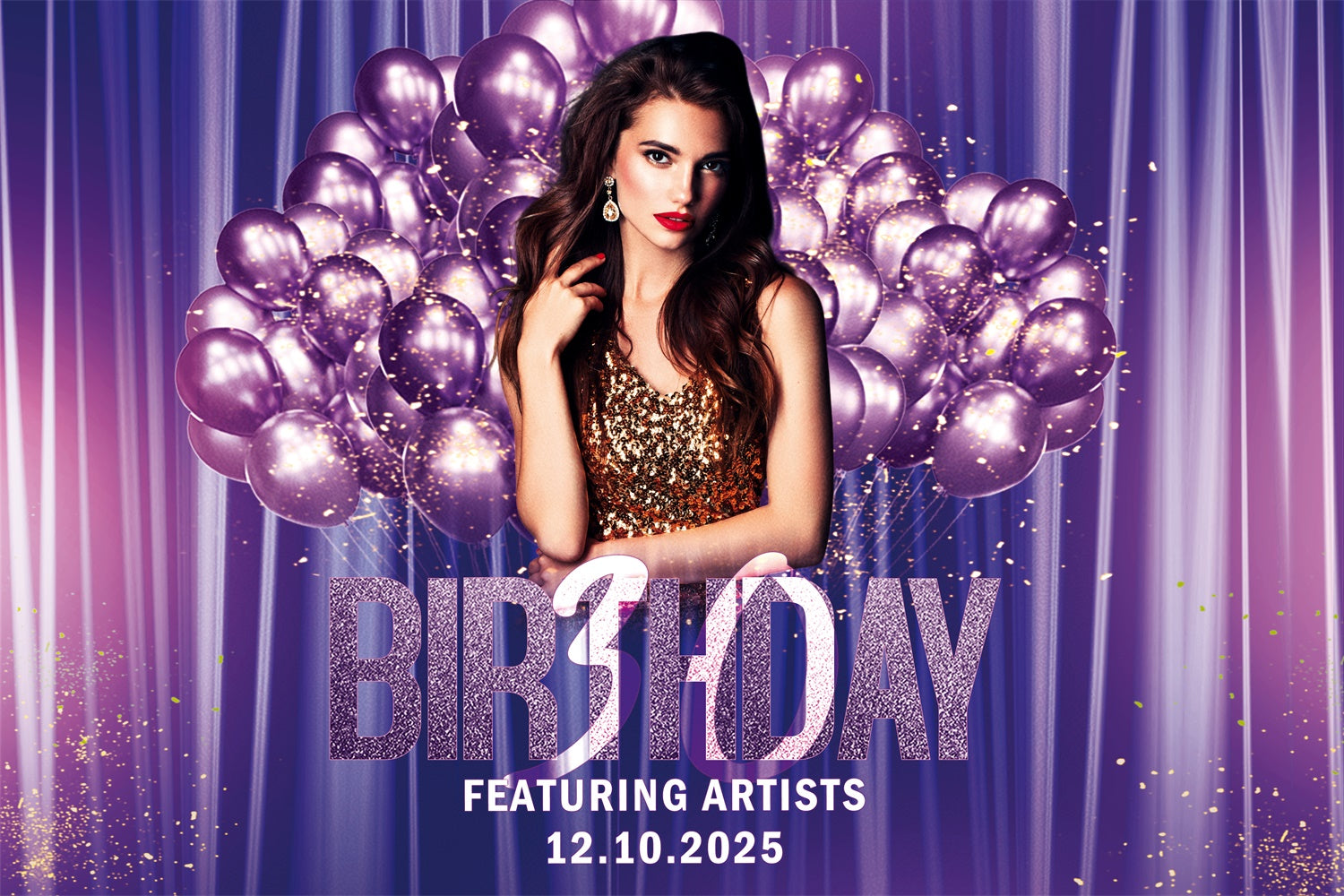 Personalisierte Happy Birthday Backdrop Luxus lila Ballon Hintergrund BRP3-78