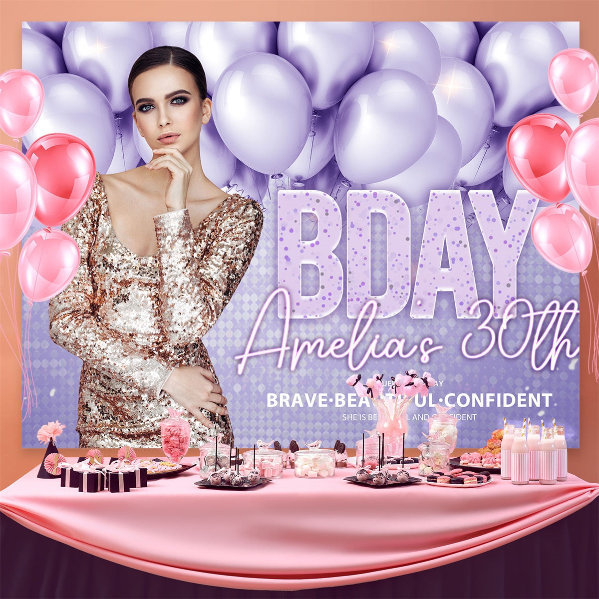 Personalisierte Geburtstag Fotokulisse Chic Lila Ballon Hintergrund BRP3-79