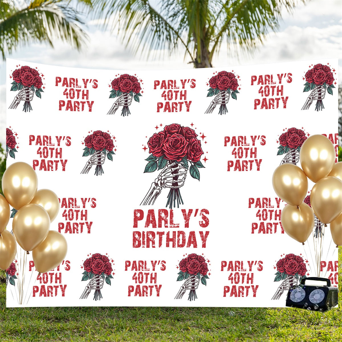Personalisierte 40. Geburtstag Backdrop Gothic Rose Totenkopf Backdrop BRP3-93