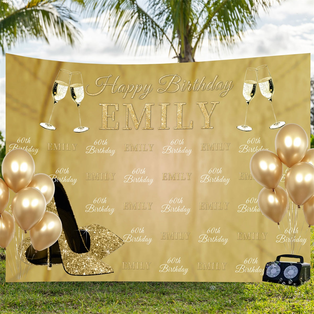 Personalisierte 60. Geburtstag Backdrop Luxus Champagner Gold Backdrop BRP3-98