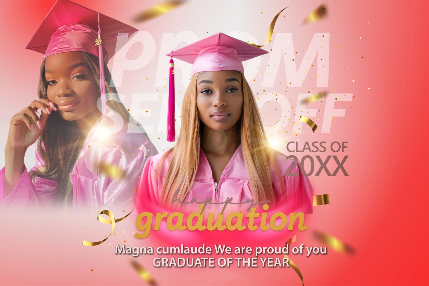 Abschlussball-Fotohintergrund Farbverlauf Koralle Individueller Abschlussfeier-Hintergrund BRP4-159