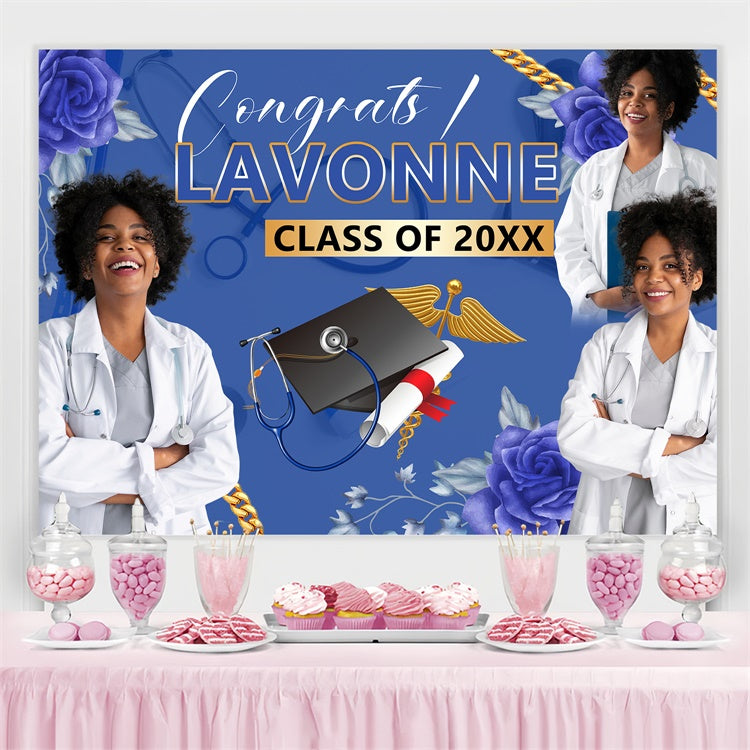 Customized Graduation Backdrop Medical Grad Blau Graduation Party Backdrop BRP4-166