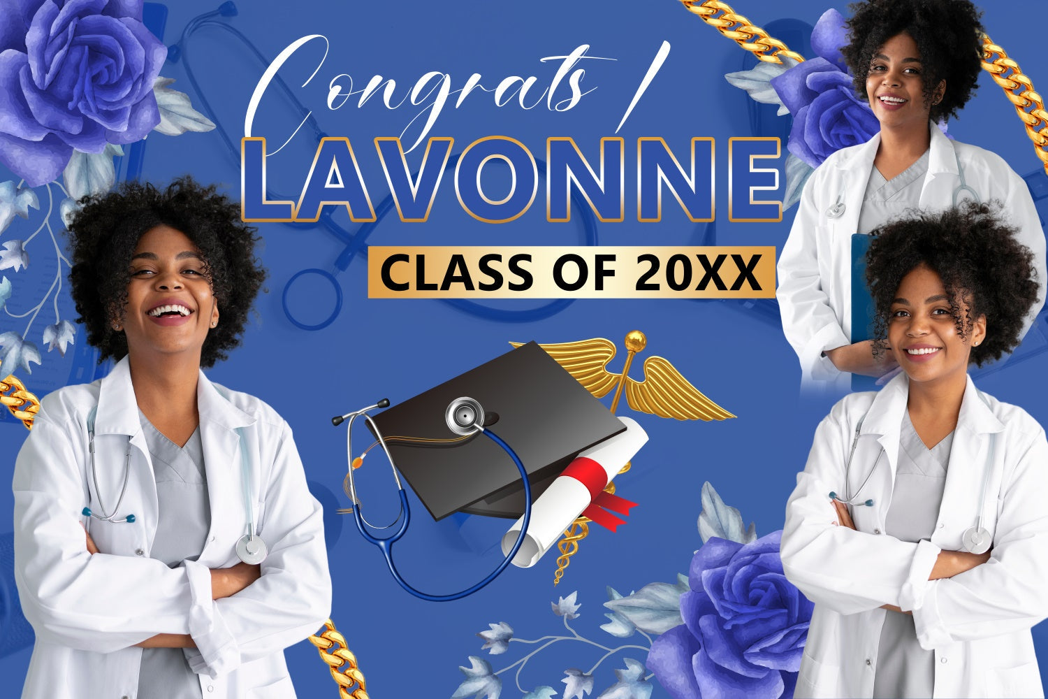 Customized Graduation Backdrop Medical Grad Blau Graduation Party Backdrop BRP4-166