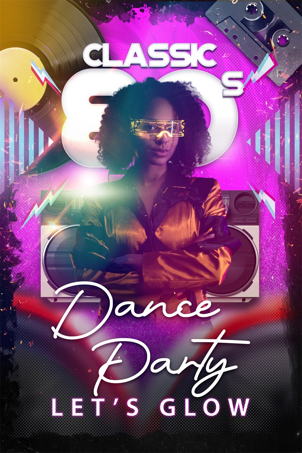 Tanz Backdrop Ideen Retro Vinyl Kassette Neon Individuelles Backdrop BRP4-198