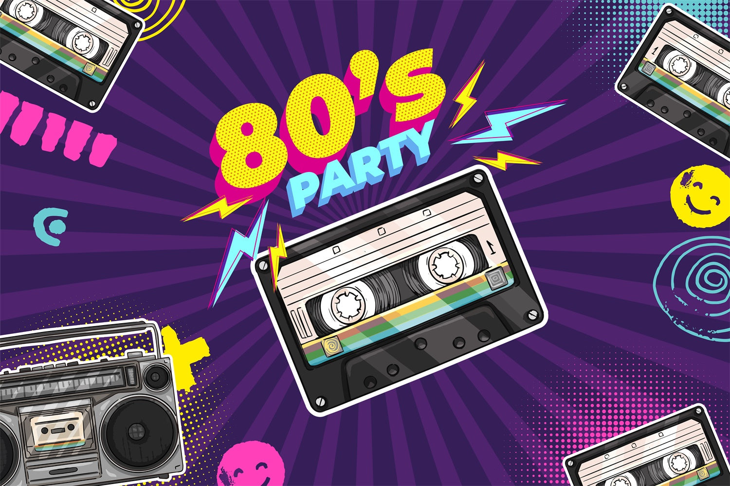 Backdrop für Tanz Elektrische Boombox 80er Jahre Personalisierte Backdrop BRP4-216