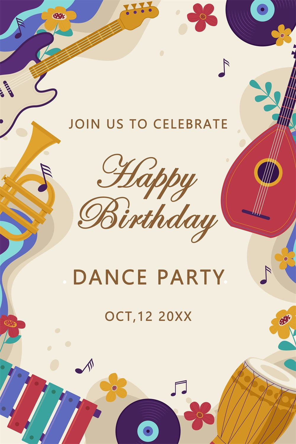 Backdrop für Tanz Cartoon Musik Thema Geburtstag benutzerdefinierte Backdrop BRP4-225