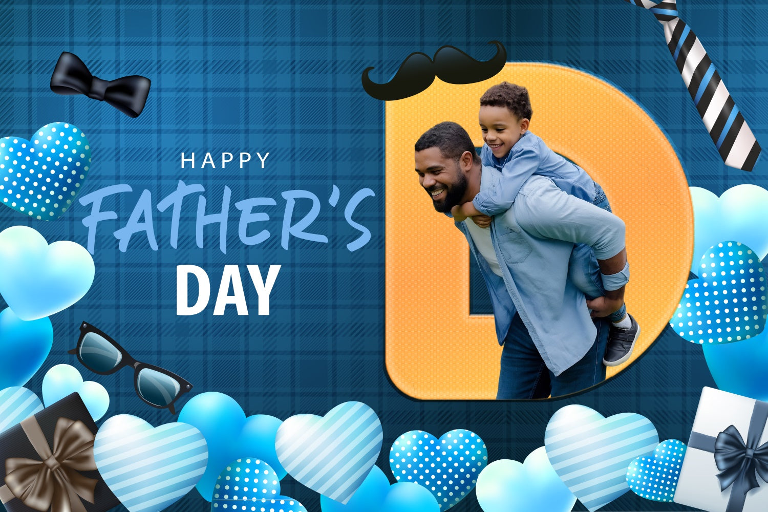 Backdrops für Vatertag Blau karierte Herzen Personalisierte Backdrop BRP4-87