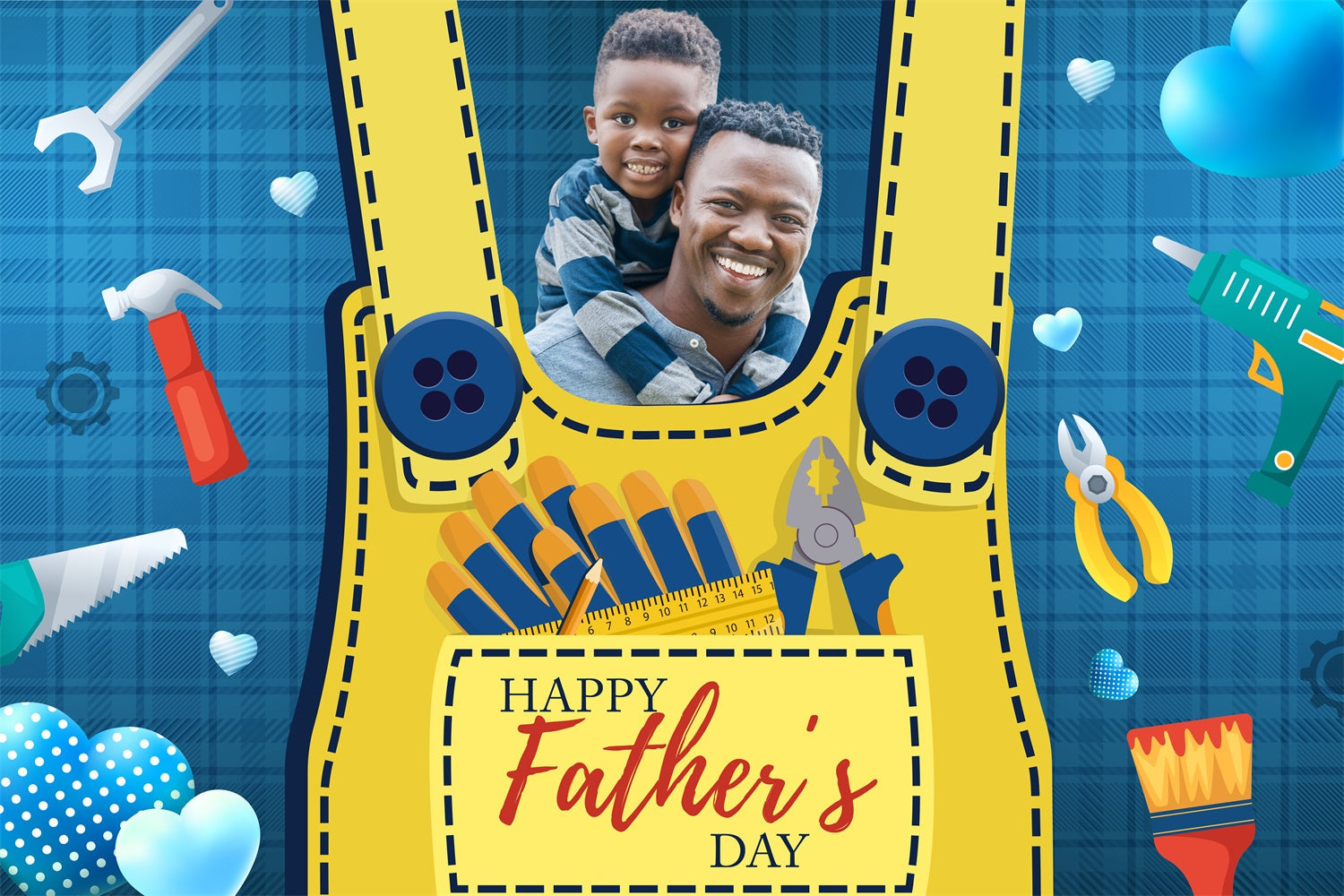 Happy Father's Day Backdrop Tools Blau kariert Custom Backdrop BRP4-89