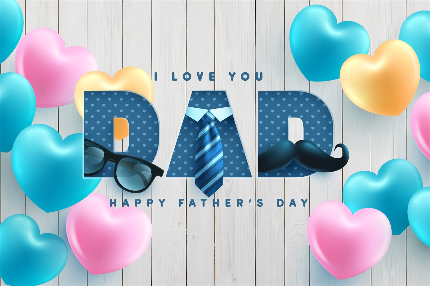 Happy Fathers Day Backdrop Herz Ballon Holz Backdrop BRP4-96
