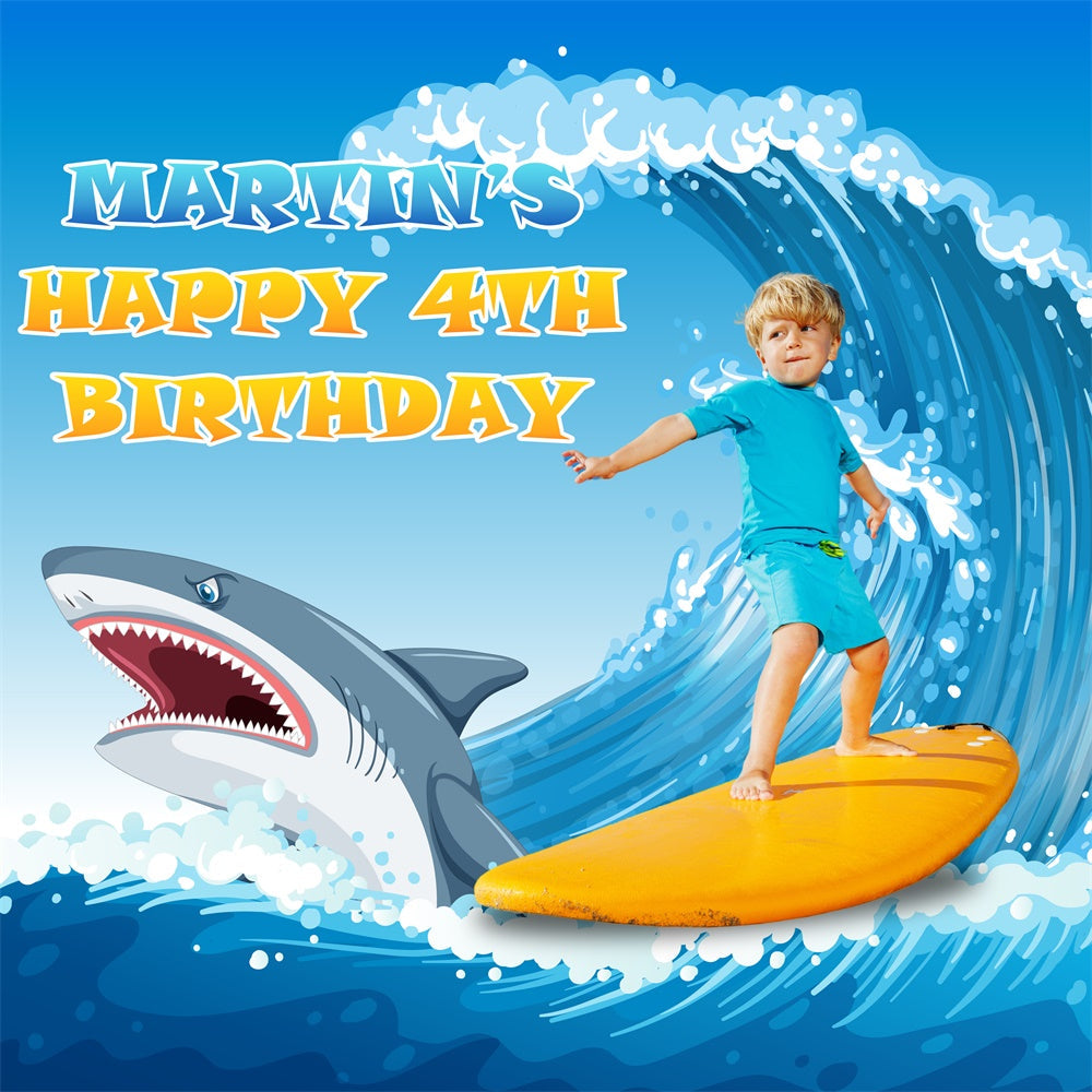 Customized Backdrop für Geburtstag Hai Welle Surfen 4. Hintergrund BRP5-113