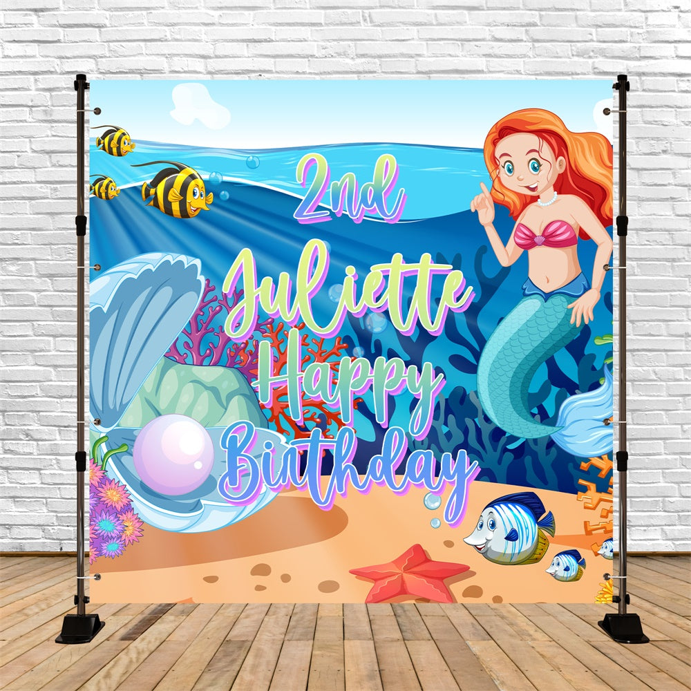 Personalisierte Geburtstagskulisse Mermaid Magic 2nd Birthday Backdrop BRP5-123