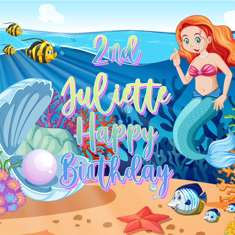 Personalisierte Geburtstagskulisse Mermaid Magic 2nd Birthday Backdrop BRP5-123