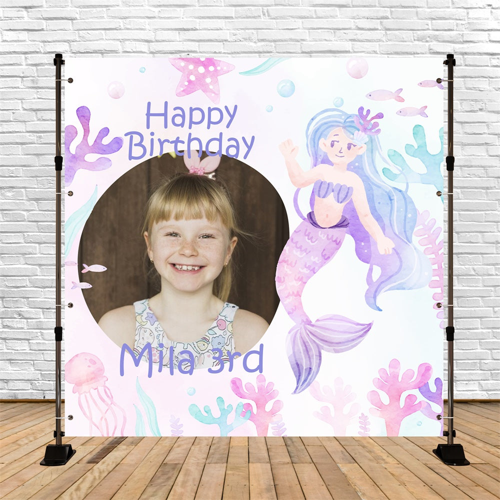 Personalisierte Geburtstag Backdrop Aquarell Meerjungfrau 3. Backdrop BRP5-130