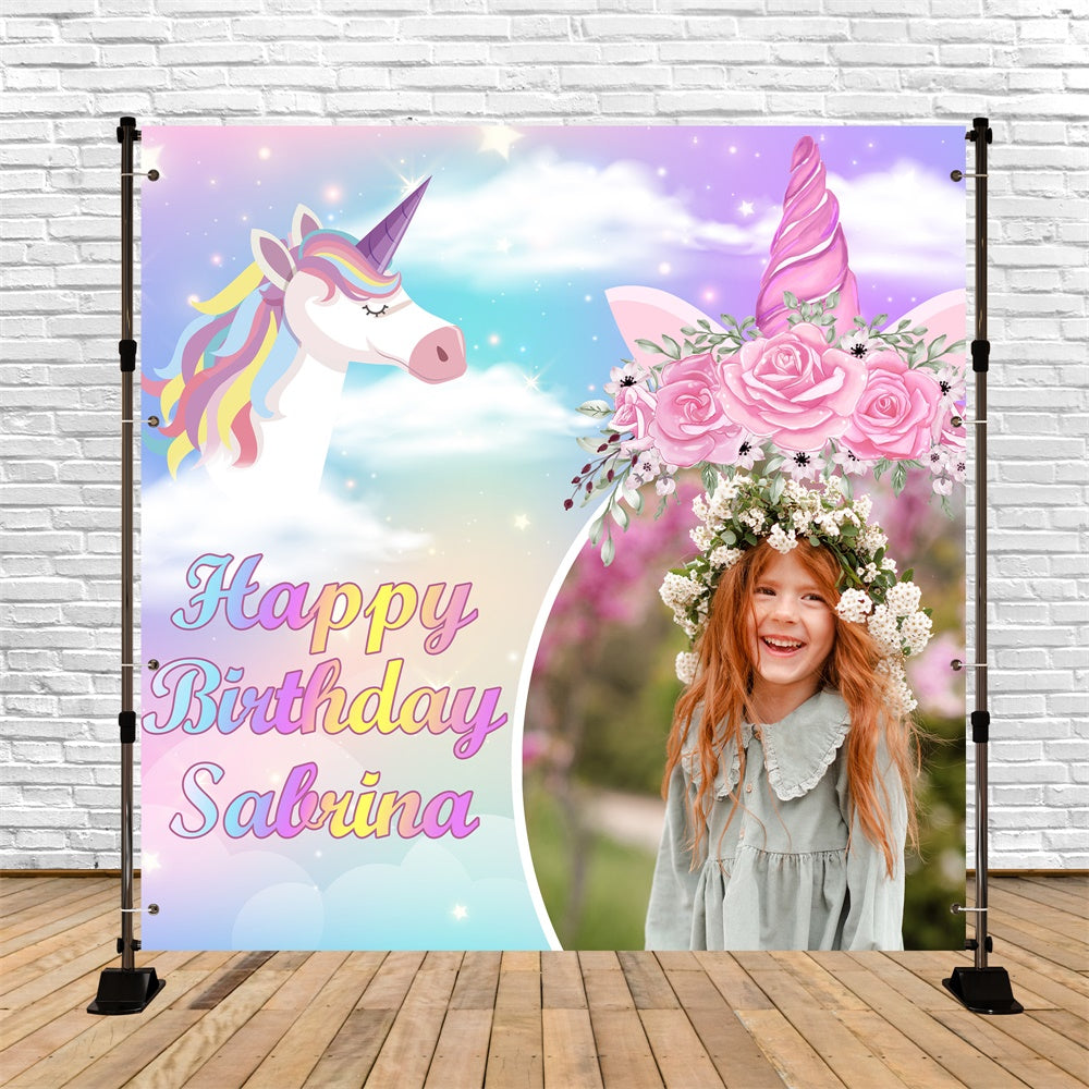 Customized Backdrop für Geburtstag Dreamy Einhorn Blume Backdrop BRP5-150