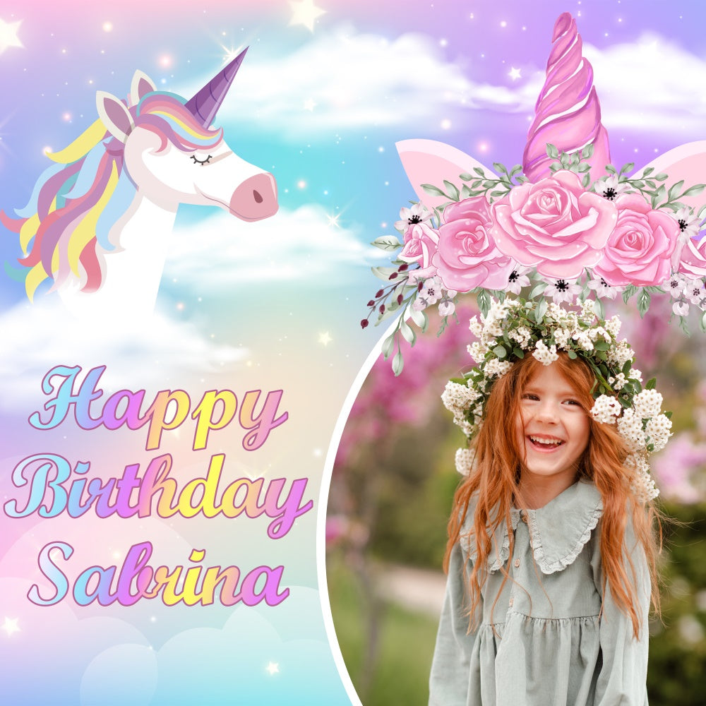 Customized Backdrop für Geburtstag Dreamy Einhorn Blume Backdrop BRP5-150