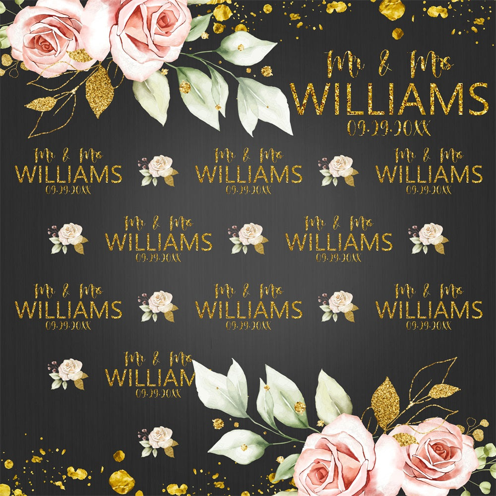 Hochzeits-Hintergrund Romantische Namenswiederholung Floral Custom Backdrop BRP5-157