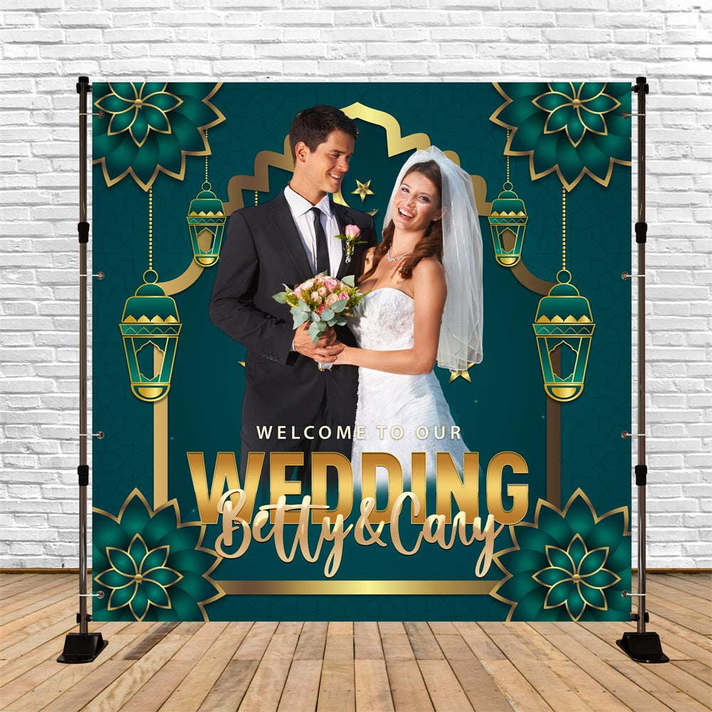 Backdrops für Hochzeiten Grün Gold Floral Individuelles Backdrop BRP5-184