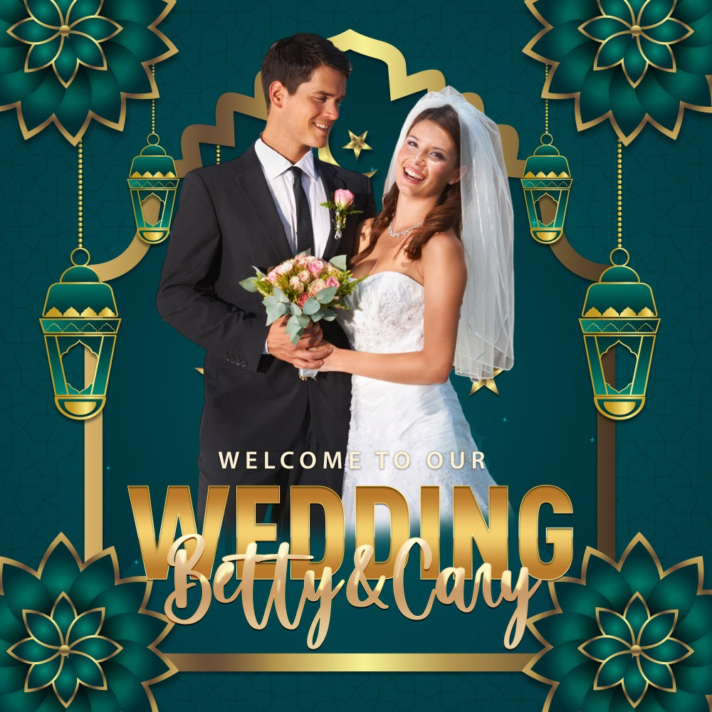 Backdrops für Hochzeiten Grün Gold Floral Individuelles Backdrop BRP5-184