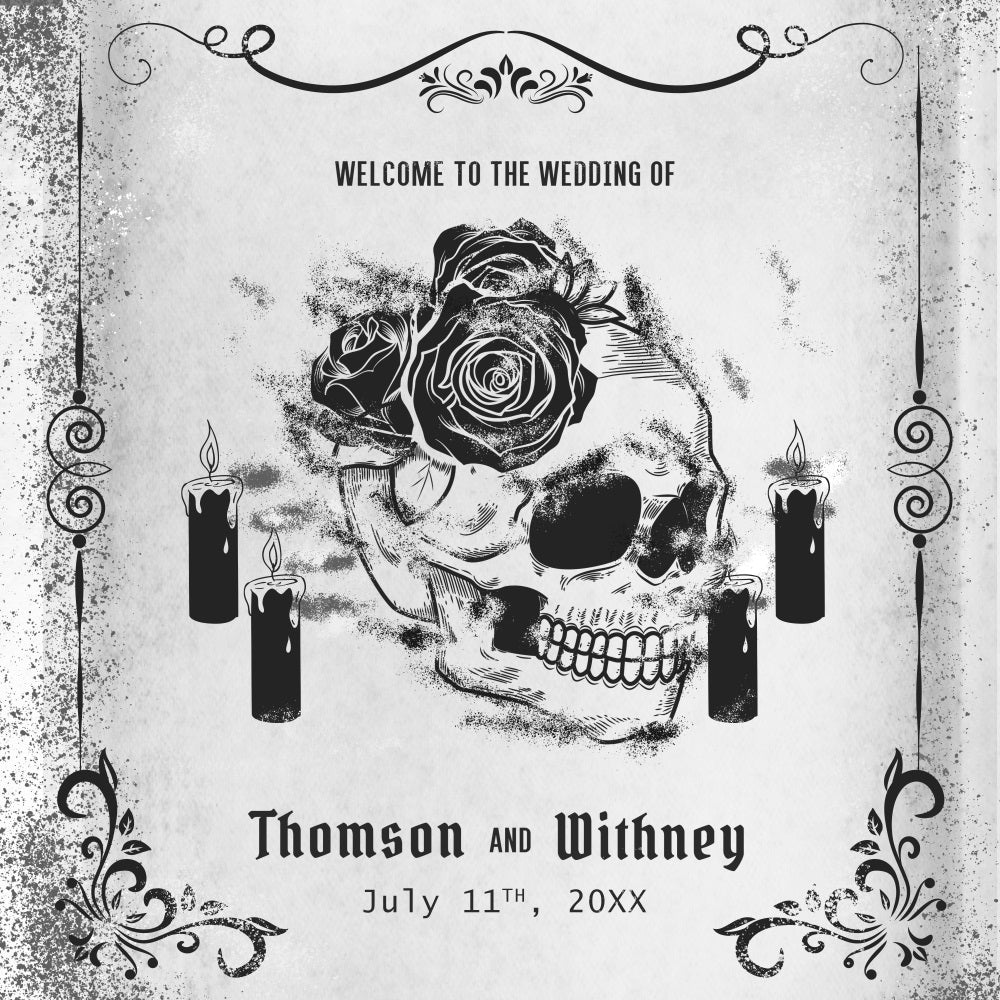Hochzeit Fotokulisse Gothic Totenkopf Rose Personalisierte Kulisse BRP5-193