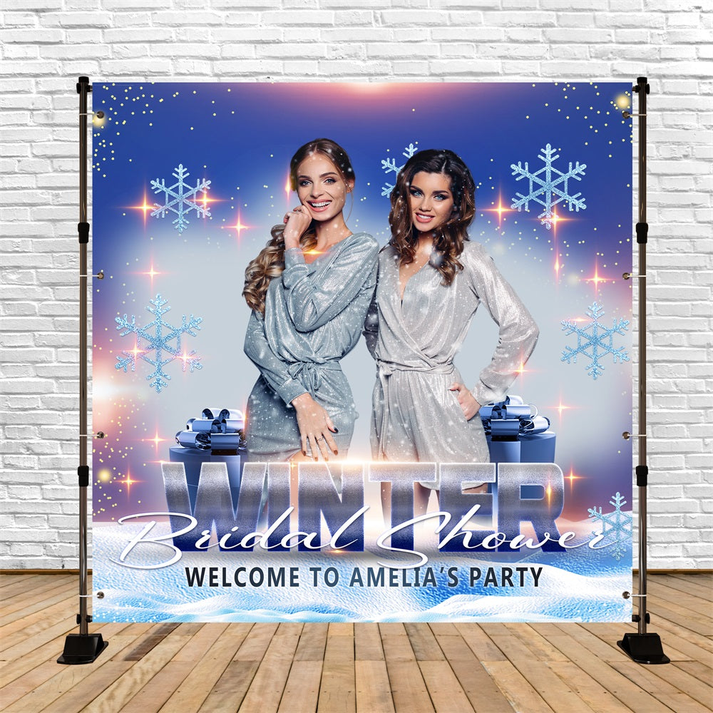 Brautdusche Backdrops Glitzernde Schneeflocken Personalisierte Backdrop BRP5-198