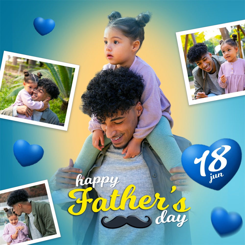 Backdrop Vatertag Blaue Herzen Farbverlauf Personalisierte Backdrop BRP5-50