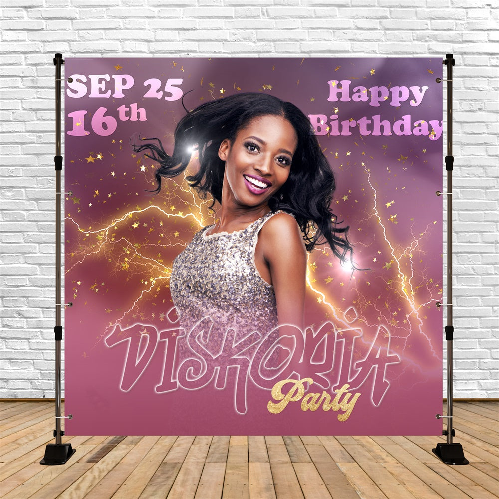 Personalisierte Birthday Backdrops Golden Lightning Glam 16. Backdrop BRP5-78